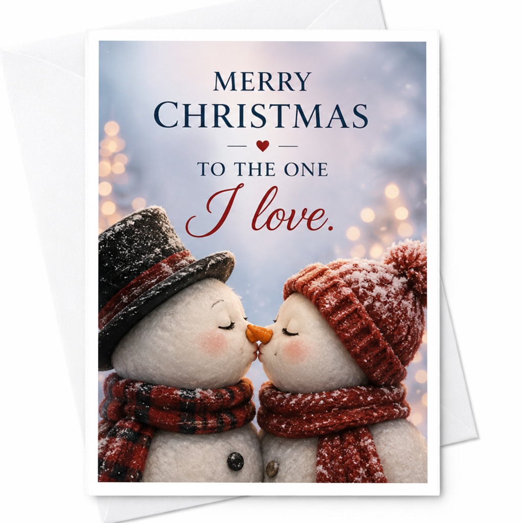 Merry Christmas To The One I Love Christmas Card Snowman Couple Romantic Holiday Card For Partner Cute Winter Scene C4343