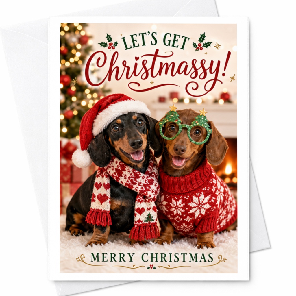 Let's Get Christmassy! Merry Christmas Cute Dog Christmas Card Festive Holiday Greeting Card For Dog Lovers Family Friends C4372