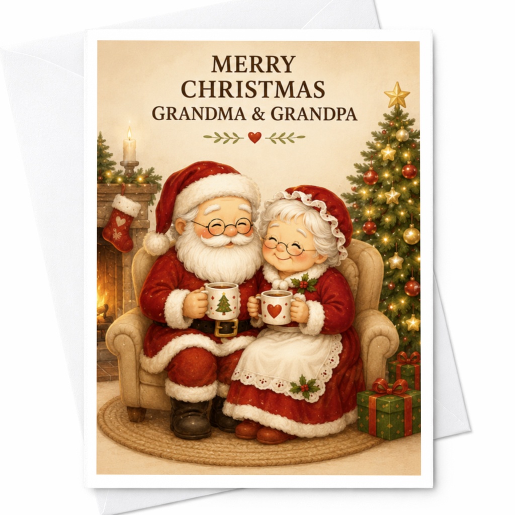 Merry Christmas Grandma & Grandpa Christmas Card Cute Santa And Mrs. Claus Holiday Greeting Card For Grandparents Festive Xmas Car C4349