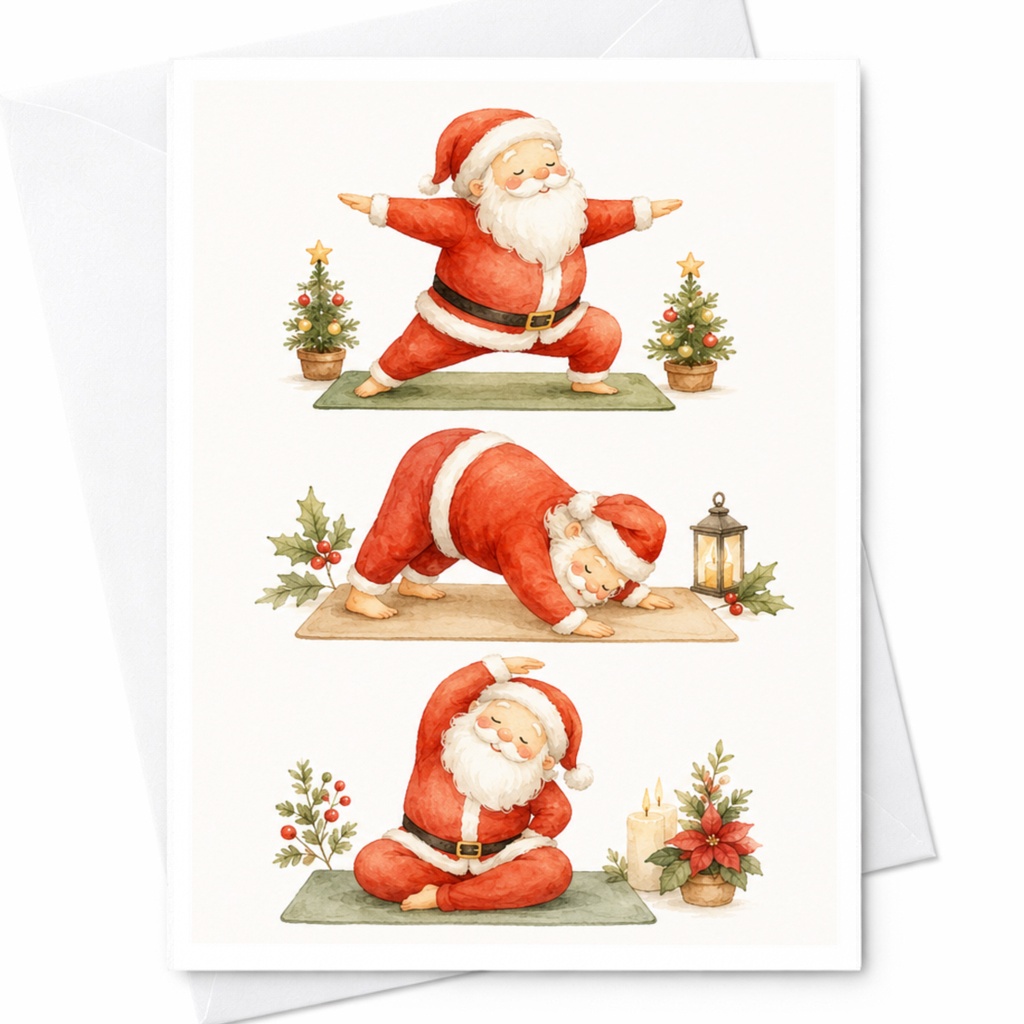 Santa Yoga Christmas Greeting Card Cute Holiday Card Festive Santa Claus For Yoga Lovers Fun Christmas Card C4351