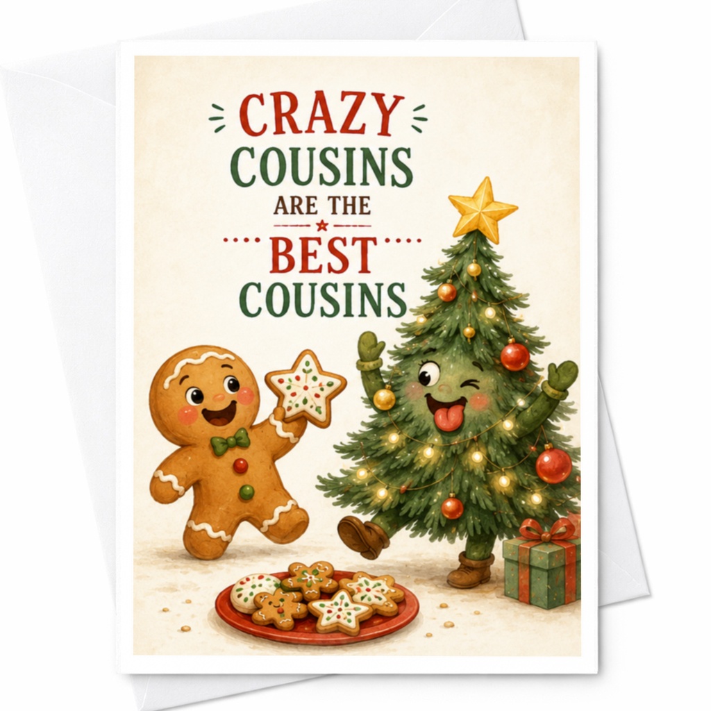Crazy Cousins Are The Best Cousins Funny Christmas Card For Cousins Holiday Greeting Card Cute Gingerbread Tree C4354