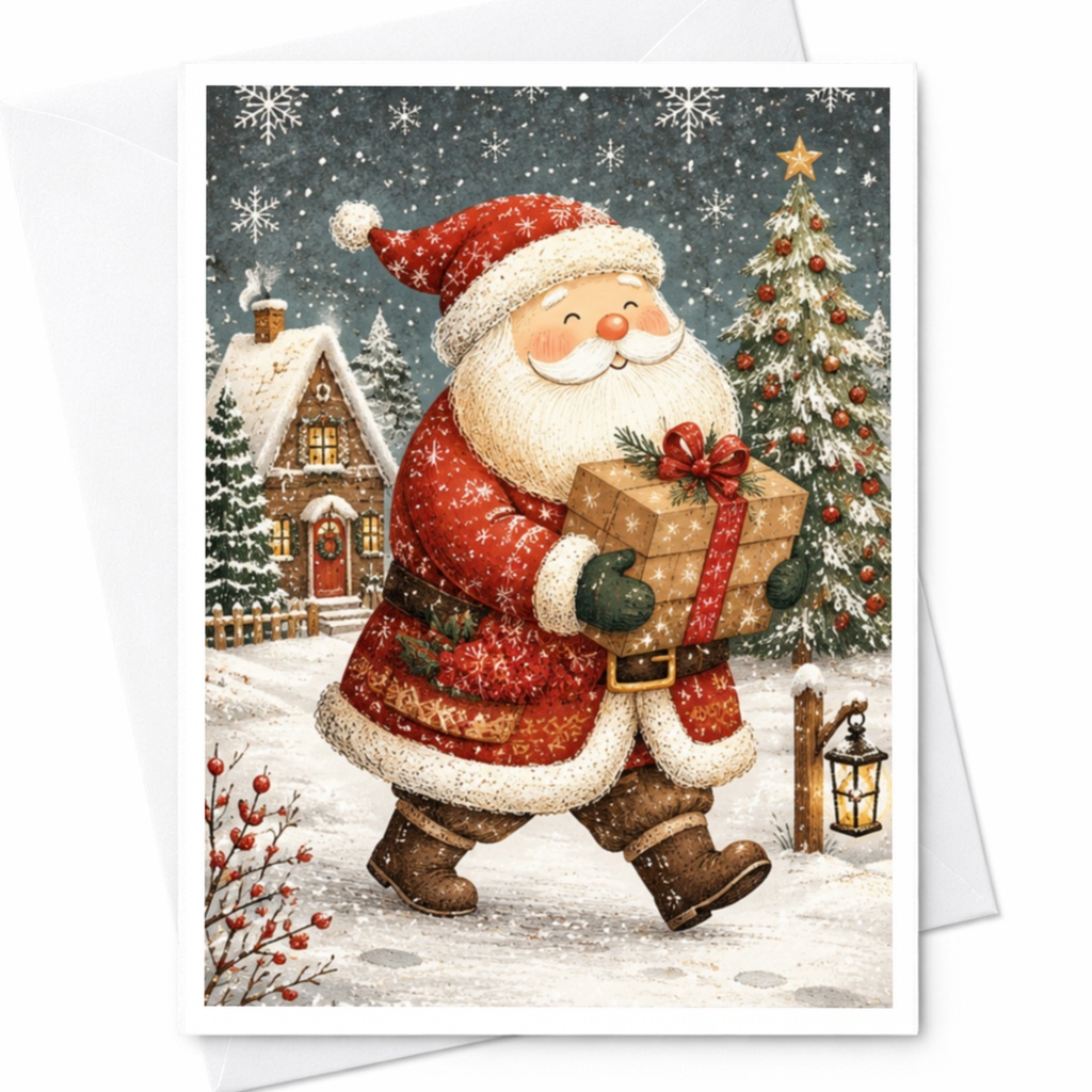 Santa Christmas Card Charming Holiday Greeting Card For Family Festive Santa Claus Winter Scene Xmas Card C4362