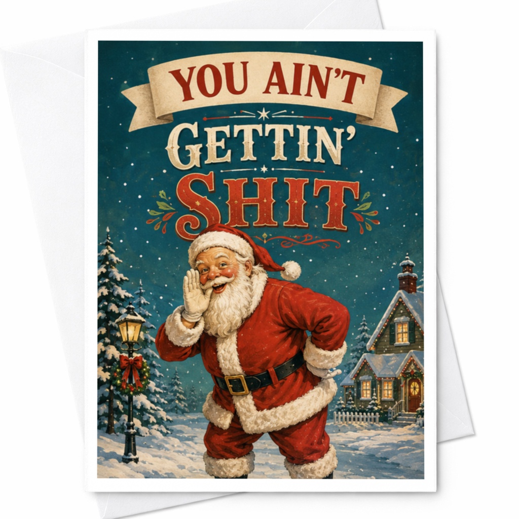You Ain't Gettin' Shit Funny Christmas Card Santa Holiday Greeting Card For Friends Family Hilarious Xmas Card C4388