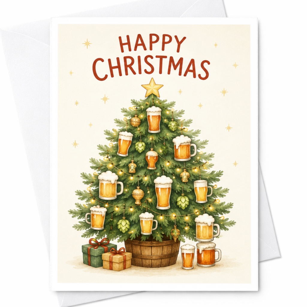 Happy Christmas Funny Christmas Card Beer Lover Holiday Greeting Card Festive Tree For Friends Family Celebration C4389