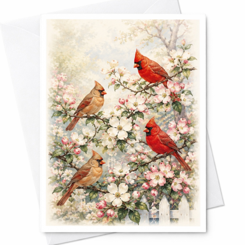 Cardinals And Blossoms Christmas Card Nature Inspired Greeting Card For Bird Lover Holiday Card Festive Floral C4367