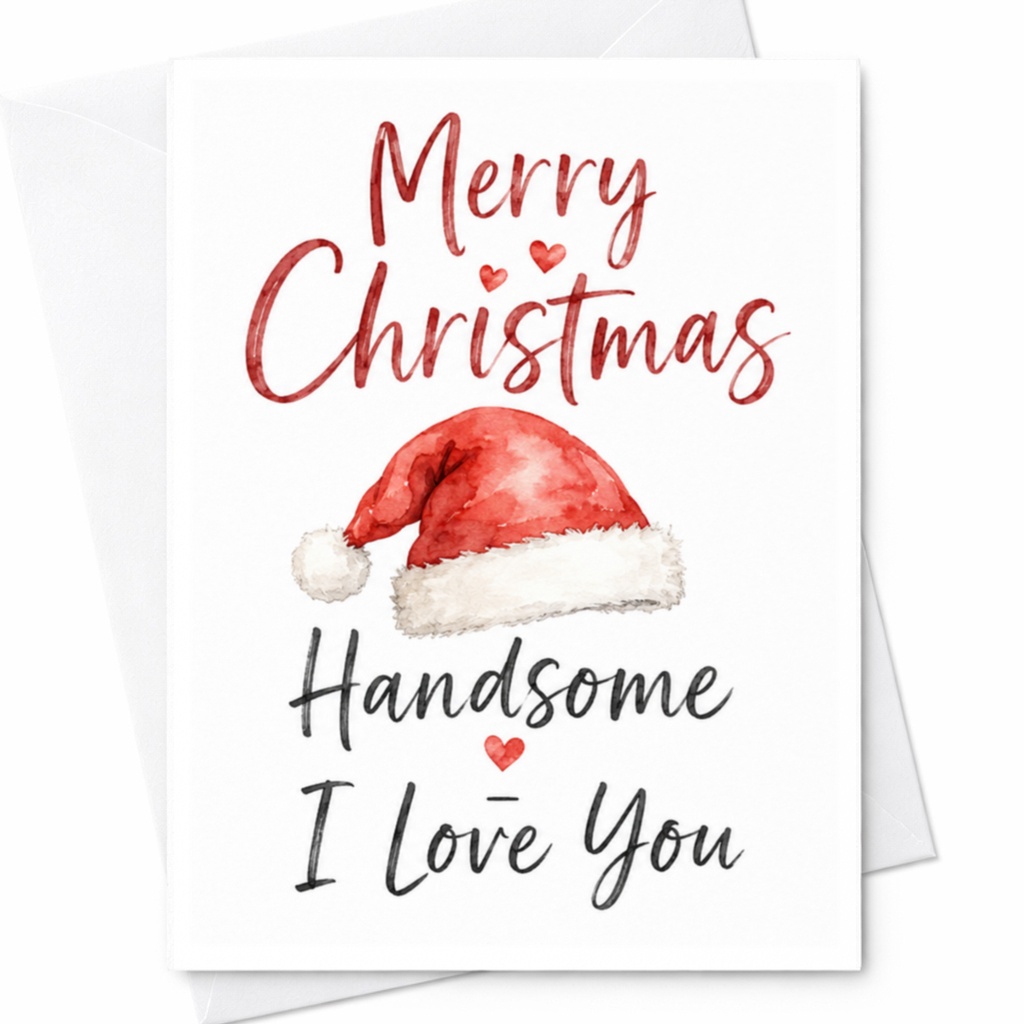 Merry Christmas Handsome I Love You Card Romantic Christmas Card For Him Husband Boyfriend Cute Santa Hat Love Card C4400