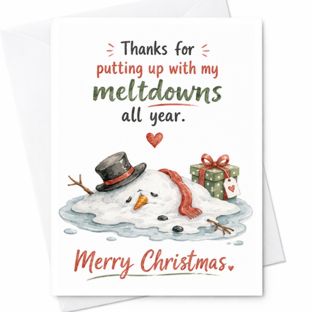 Thanks For Putting Up With My Meltdowns All Year. Merry Christmas Funny Christmas Card Snowman Holiday Greeting Card For Friends F C4406