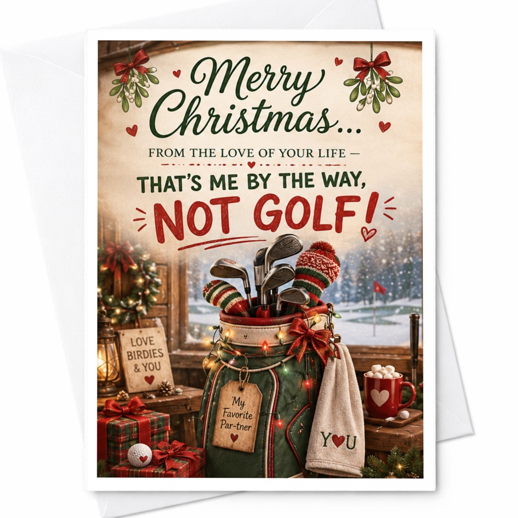 Merry Christmas From The Love Of Your Life Not Golf Funny Christmas Card For Partner Golf Lover Holiday Greeting Card C4380