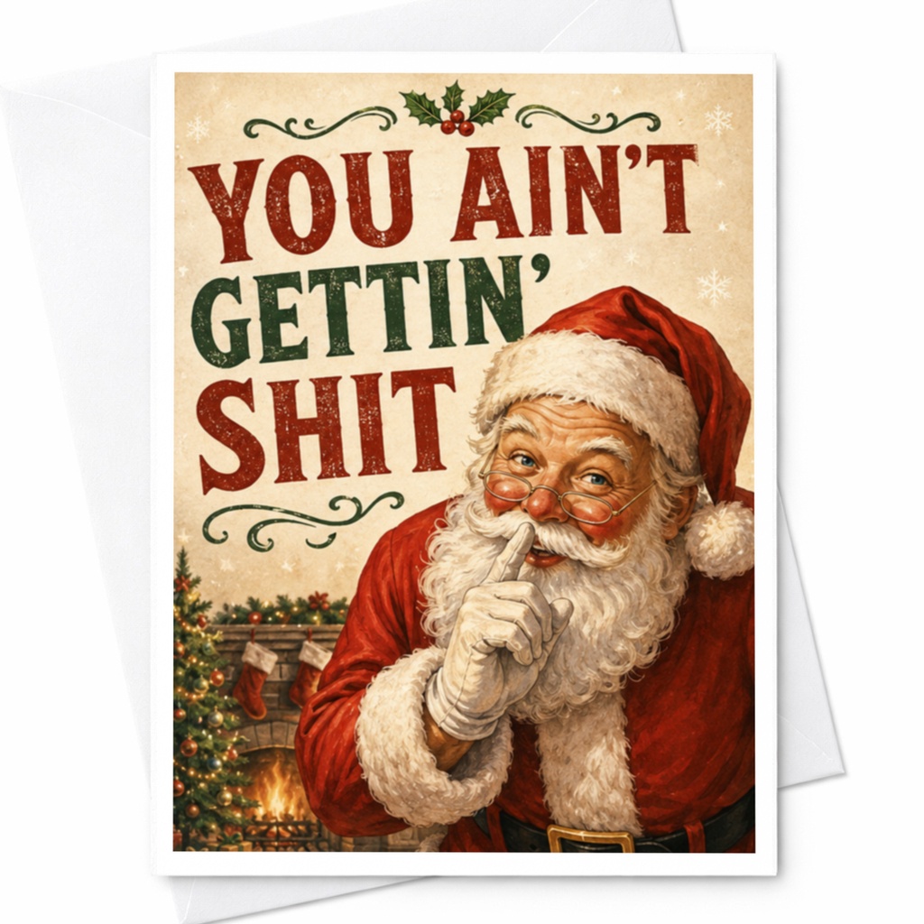 You Ain't Gettin' Shit Funny Christmas Card Santa Claus Holiday Greeting Card For Friends Family Hilarious Xmas Card C4387