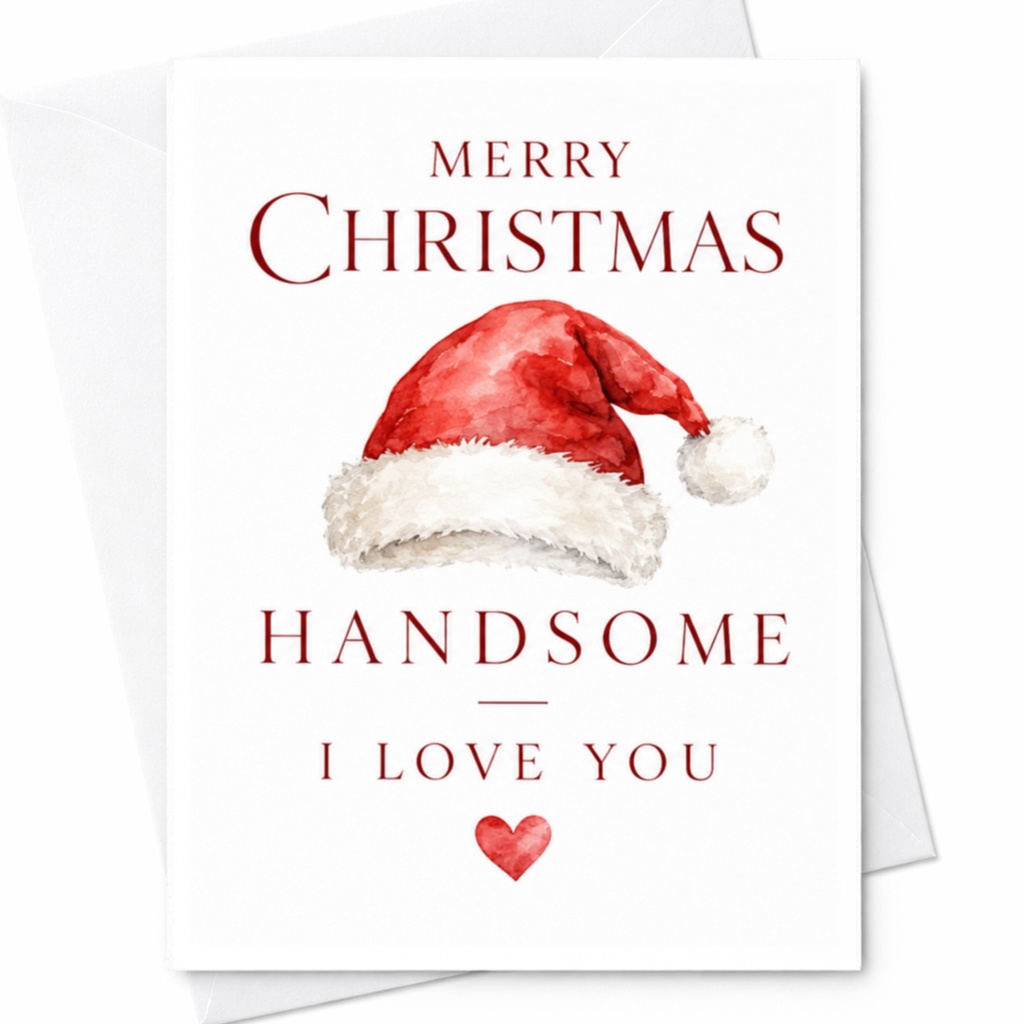Merry Christmas Handsome I Love You Card Romantic Christmas Card For Him Husband Boyfriend Santa Hat Love Card C4399