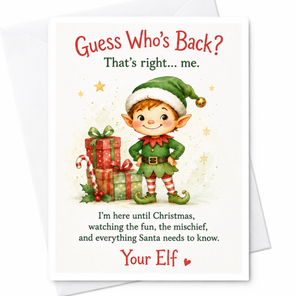 Guess Who's Back? Funny Christmas Card Elf Holiday Greeting Card Cute Festive Card For Kids Family Santa's Helper C4407