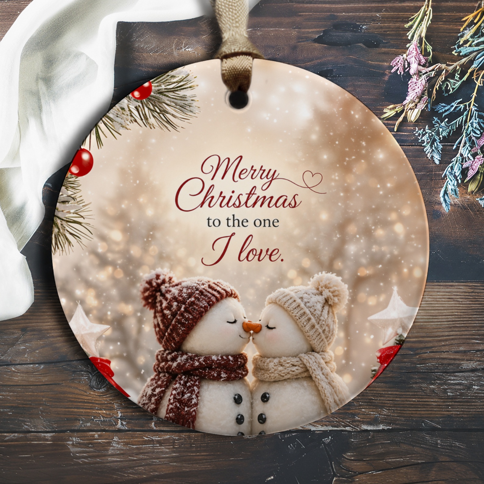 Merry Christmas To The One I Love Ornament Romantic Snowman Couple Christmas Ornament Holiday Decor Gift For Partner O388