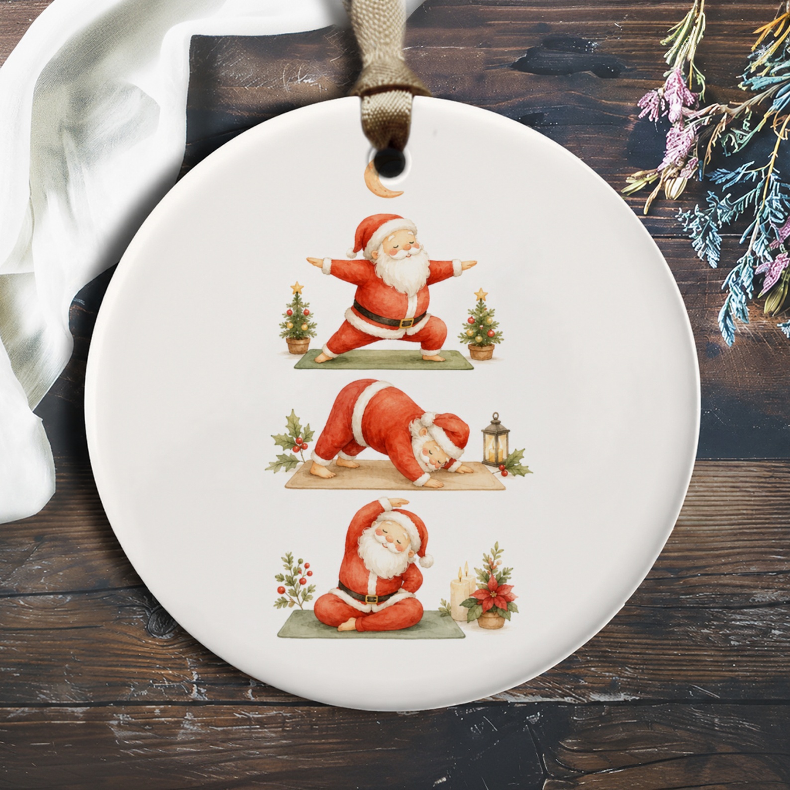Santa Yoga Poses Christmas Ornament Cute Holiday Decor Festive Santa Claus Decoration For Yoga Lovers Christmas Tree O397