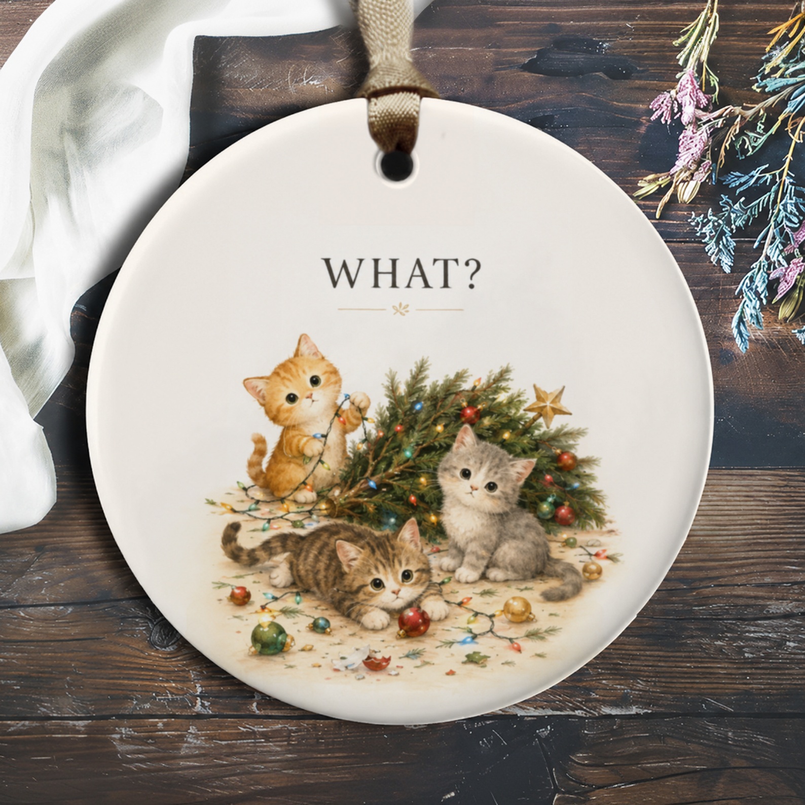 What? Funny Cat Christmas Ornament Cute Kittens Holiday Decor Tree Decoration For Cat Lovers Adorable Festive Ornament O403