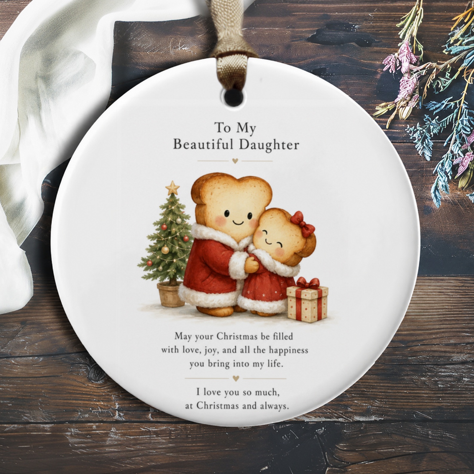 To My Beautiful Daughter Christmas Ornament Cute Bread Characters Holiday Decor Gift For Daughter Xmas Tree Decoration O408