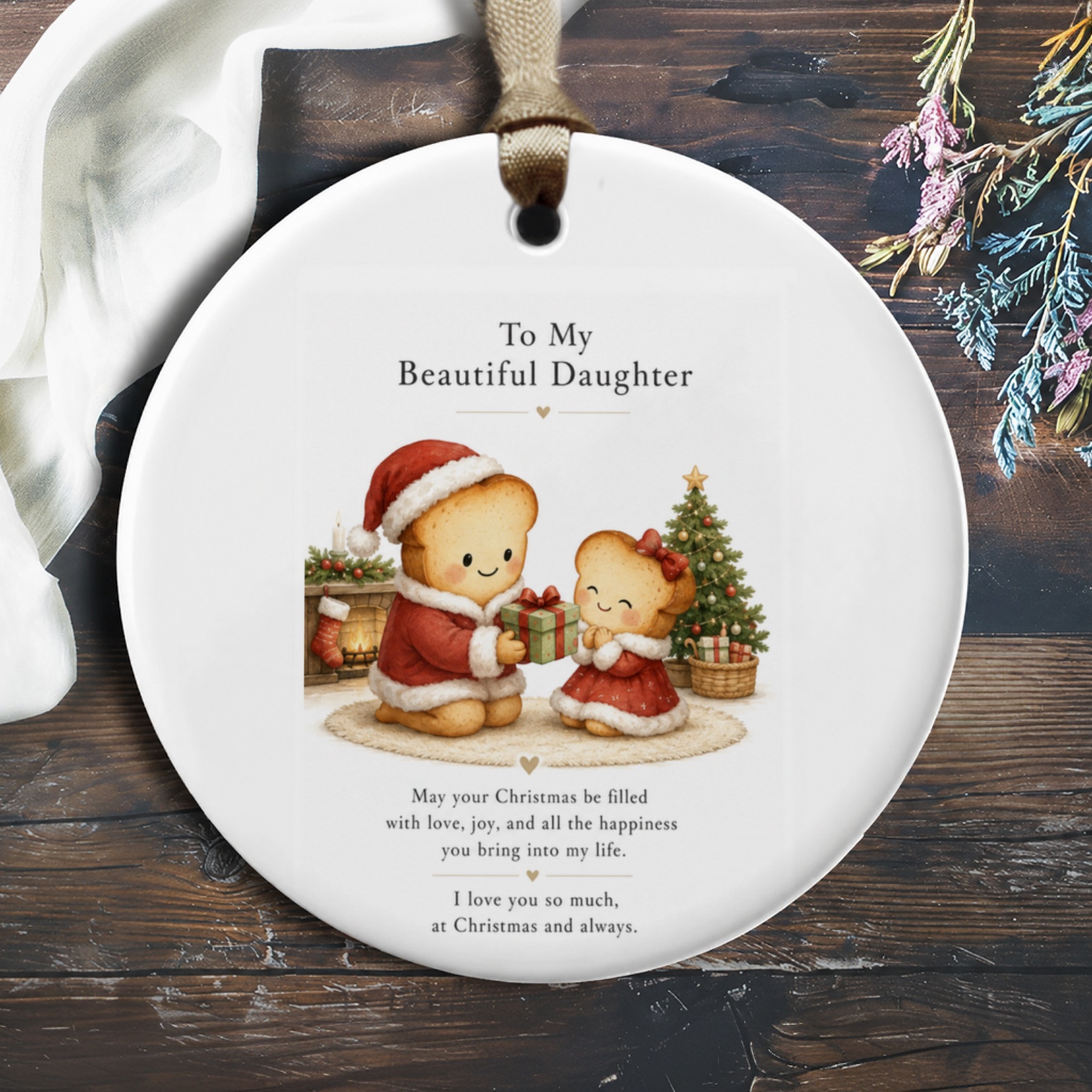 To My Beautiful Daughter Christmas Ornament Cute Holiday Gift For Daughter Festive Decor Santa Bears Xmas Tree O409