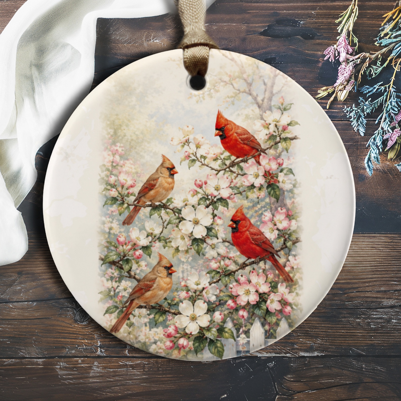 Cardinal Ornament Nature Inspired Decor Bird Lover Gift Floral Spring Home Decoration Wildlife Art O411