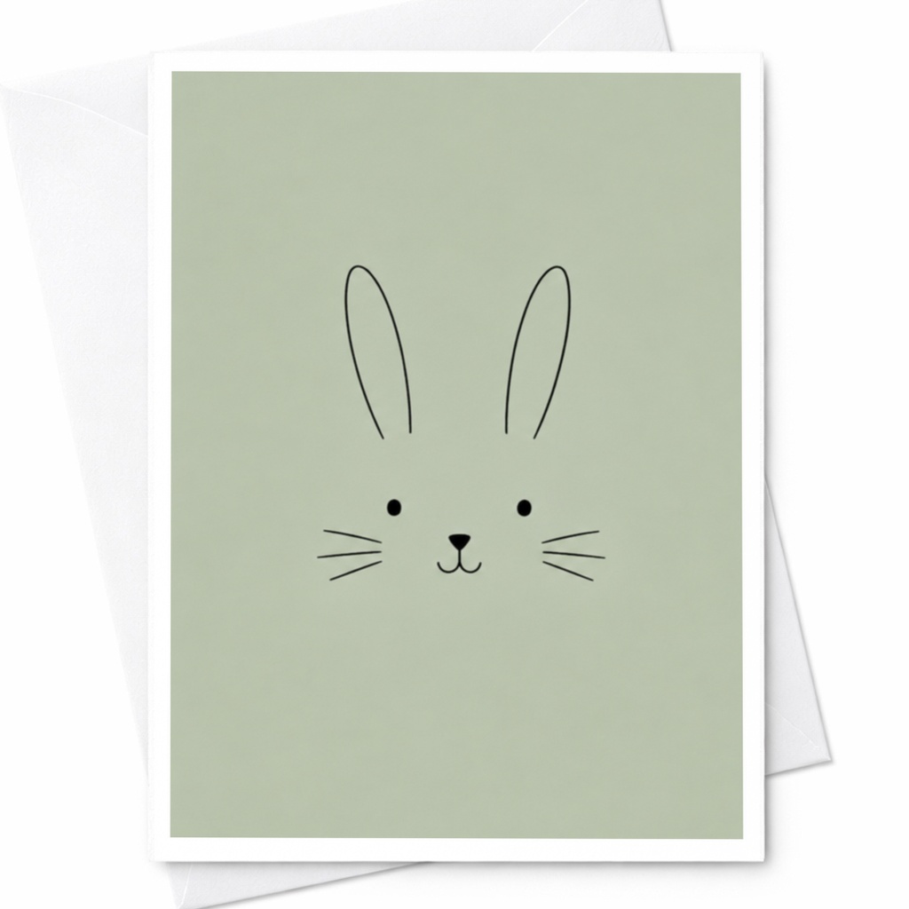 Adorable Bunny Face Blank Greeting Card Cute Rabbit Illustration Everyday Card For Animal Lover Easter Birthday Card C4419