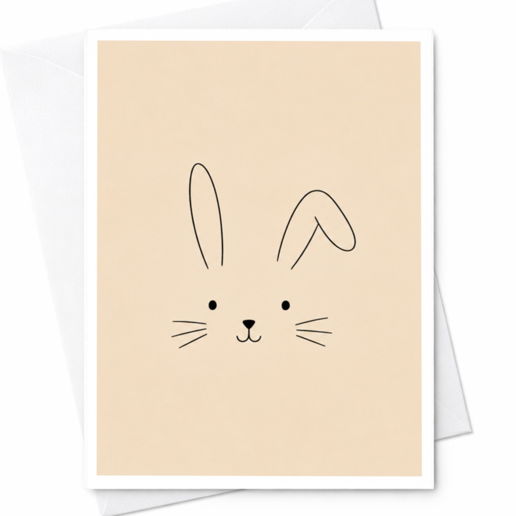 Adorable Bunny Face Greeting Card Cute Rabbit Illustration Blank Note Card Easter Birthday For Animal Lover Minimalist C4420