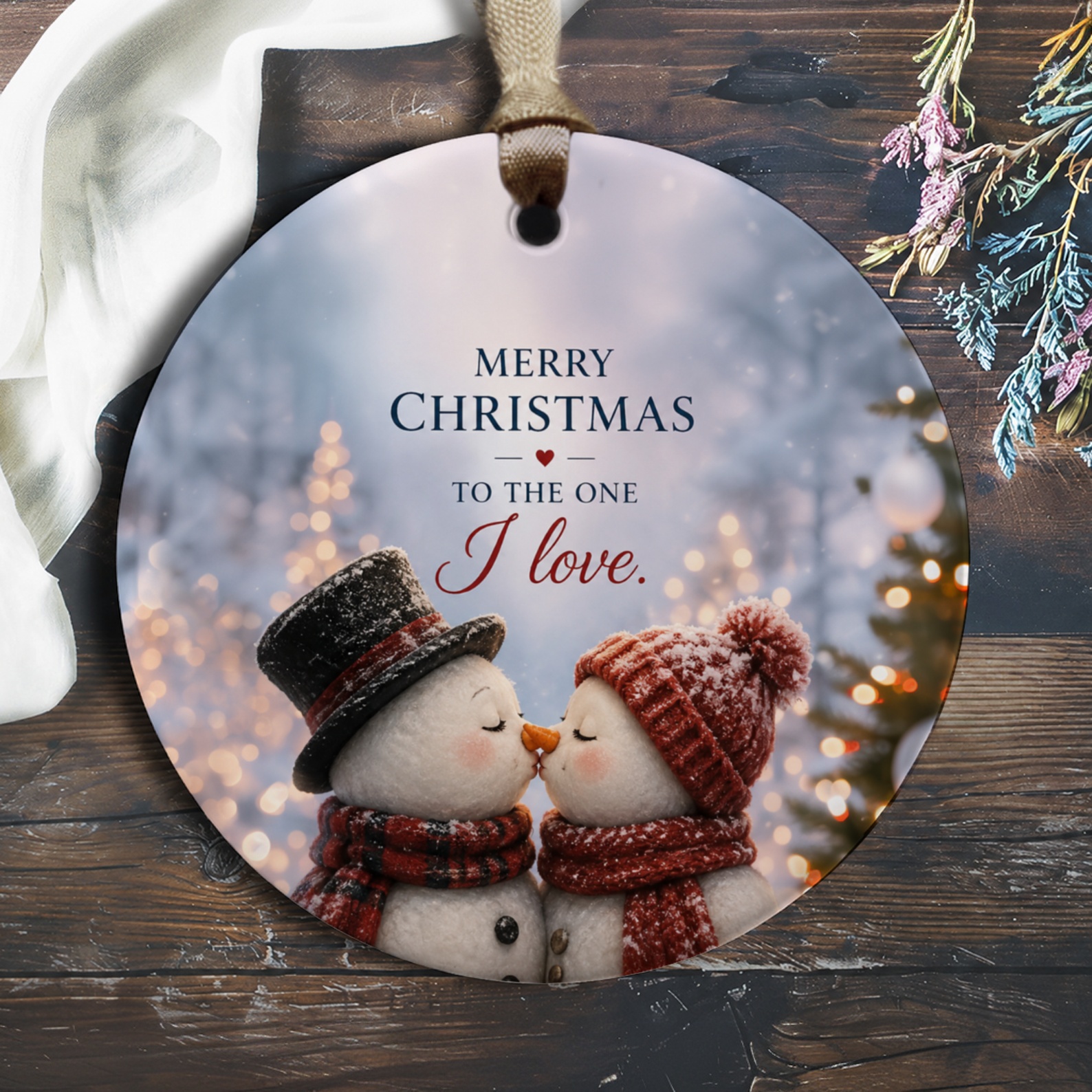 Merry Christmas To The One I Love Ornament Snowman Couple Romantic Holiday Decor Gift For Partner Cute Winter Decoration O389