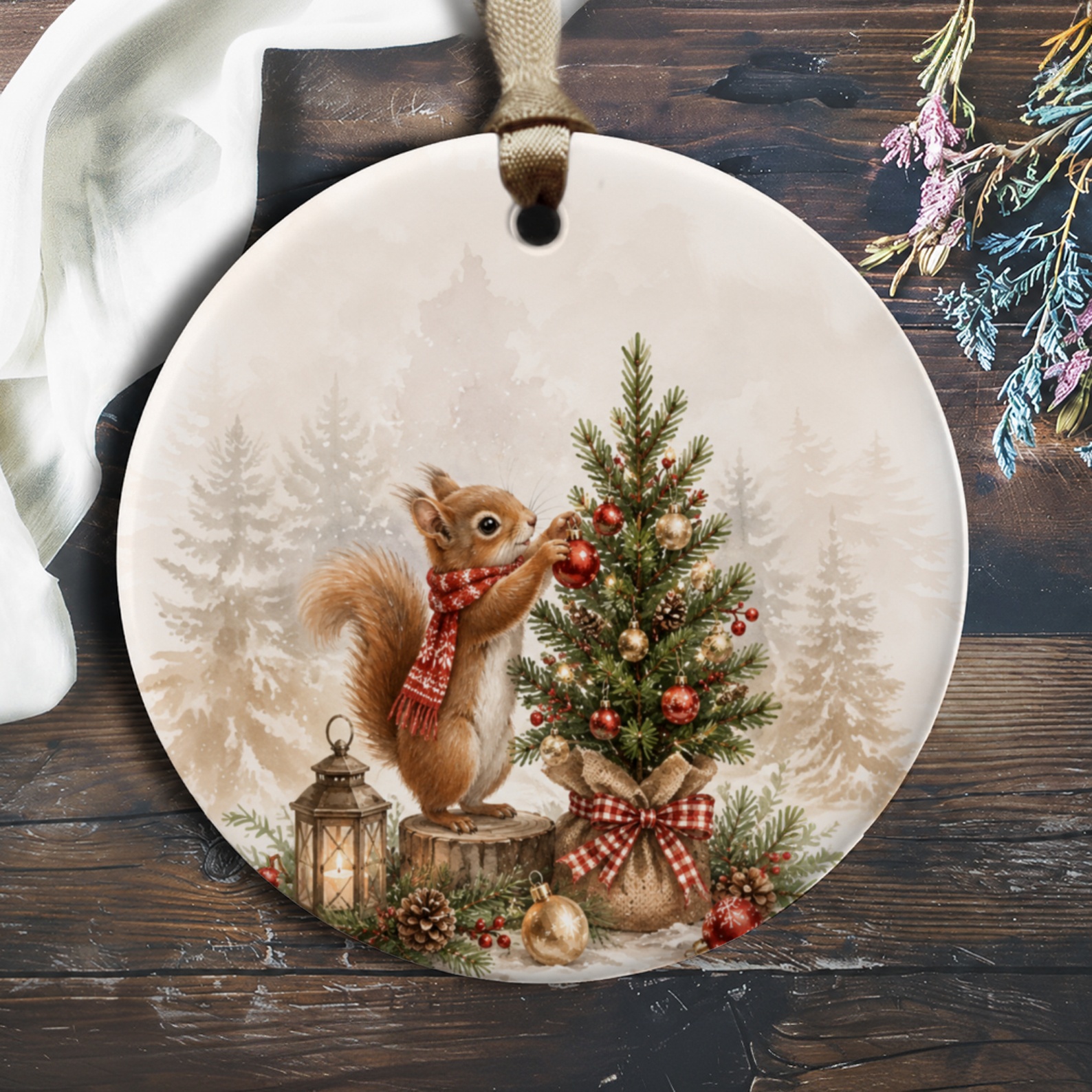Squirrel Christmas Ornament Cute Woodland Animal Decor Holiday Tree Decoration Winter Festive Ornament For Nature Lovers O390