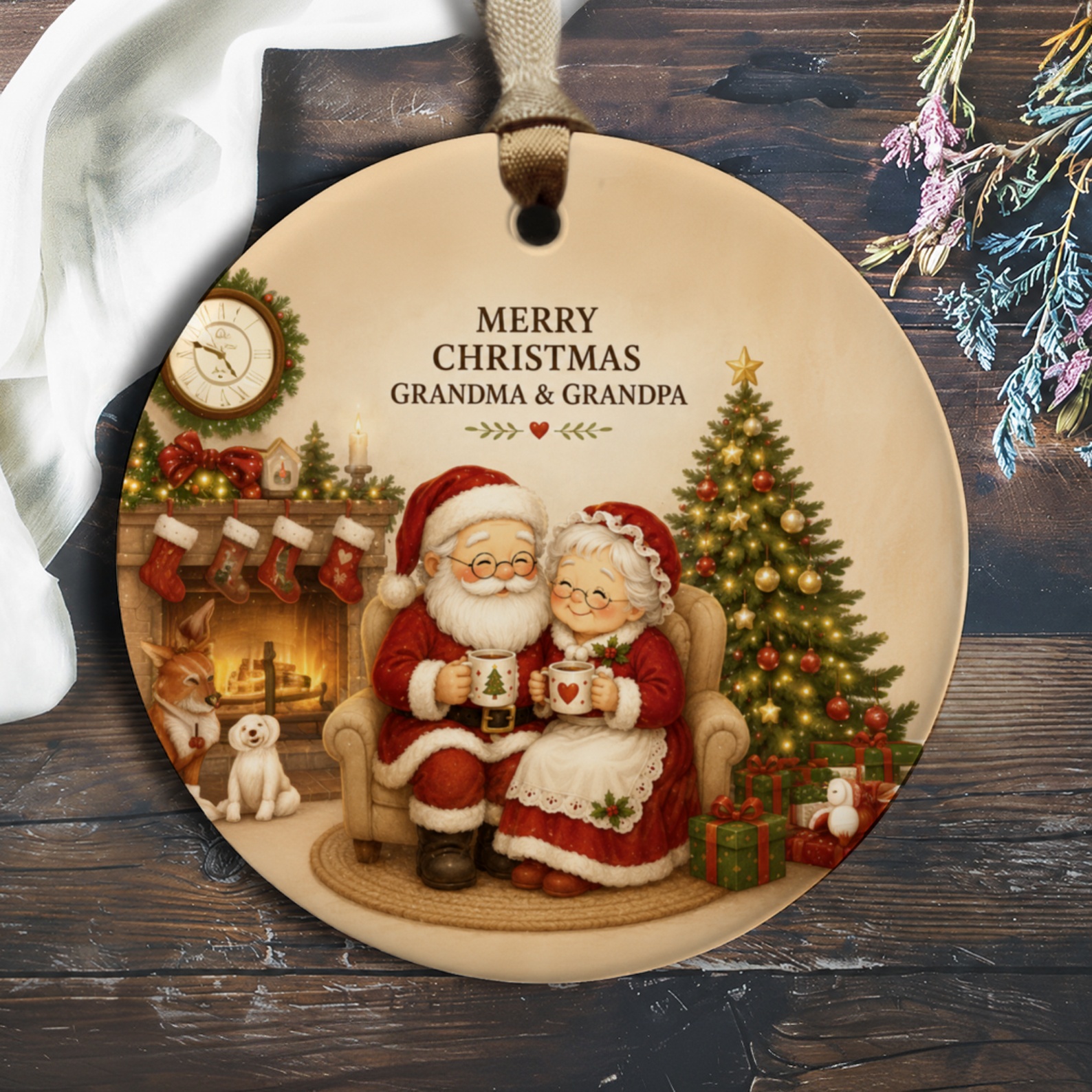 Merry Christmas Grandma & Grandpa Ornament Santa And Mrs. Claus Christmas Tree Holiday Decor Gift For Grandparents O395