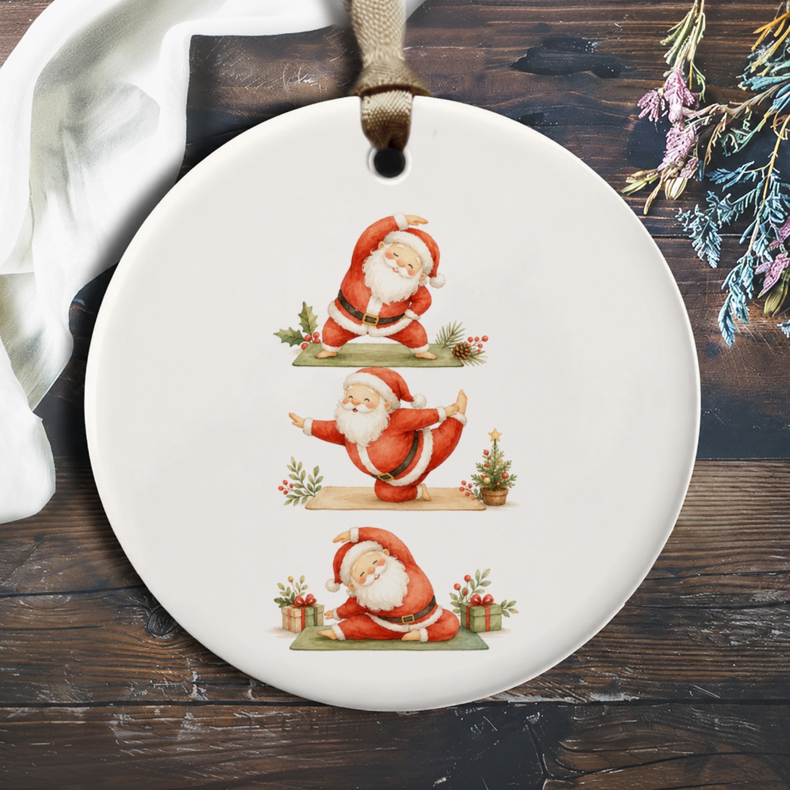 Santa Yoga Christmas Ornament Cute Holiday Decor Festive Santa Claus Decoration Gift For Yoga Lover Christmas Tree Ornament O396