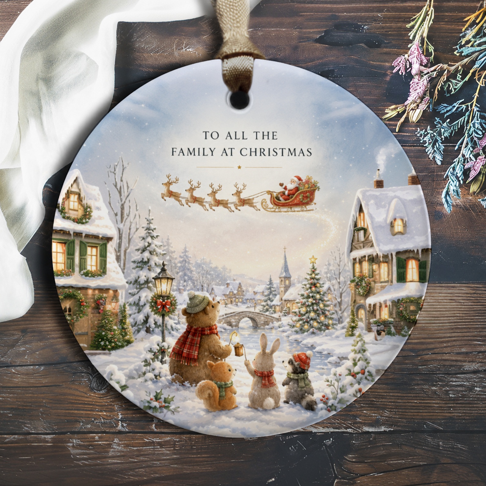 To All The Family At Christmas Ornament Santa Sleigh Winter Scene Holiday Decor Christmas Ornament Family Gift O405