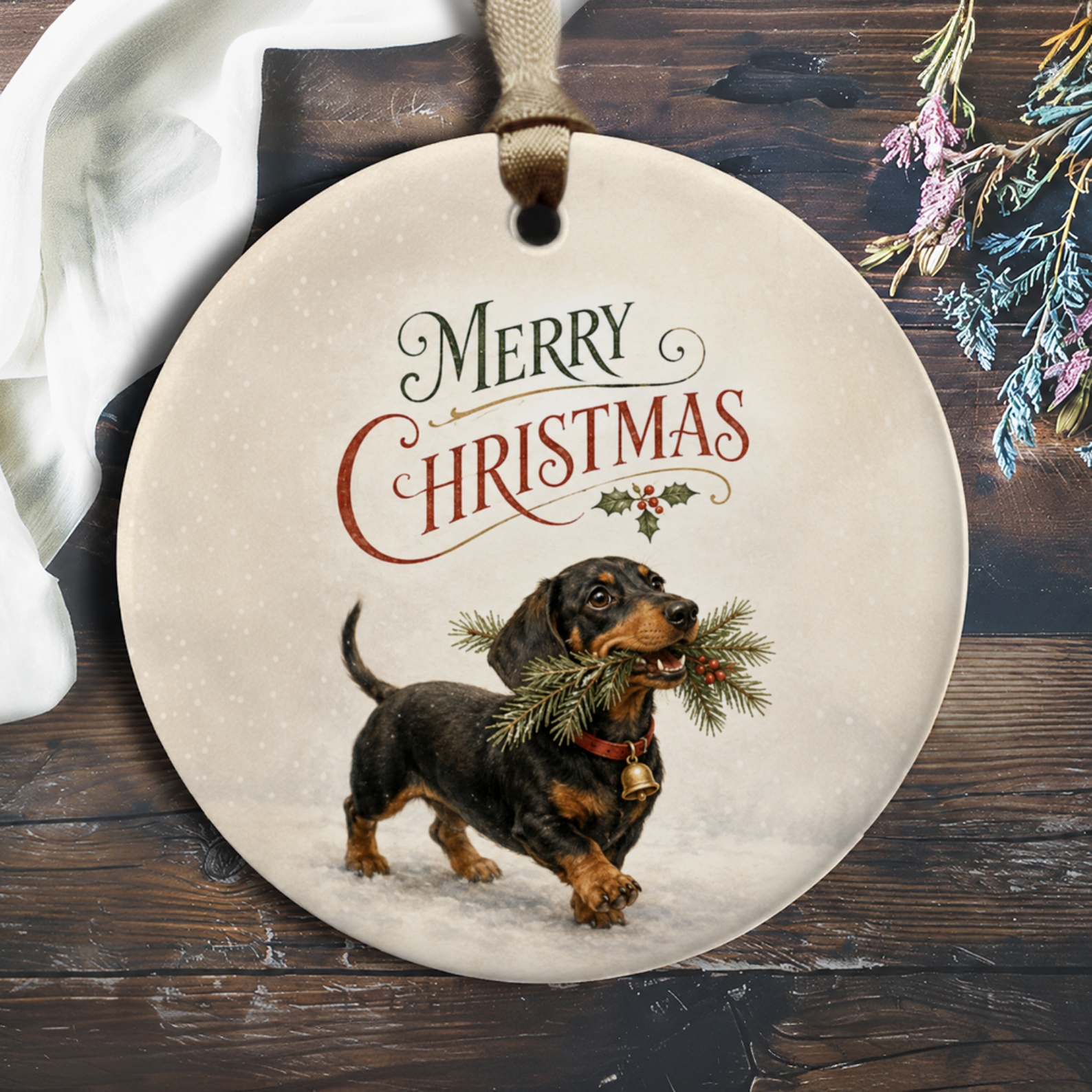 Merry Christmas Dachshund Ornament Cute Dog Holiday Decor Festive Tree Decoration Pet Lover Gift Winter Home Accent O429