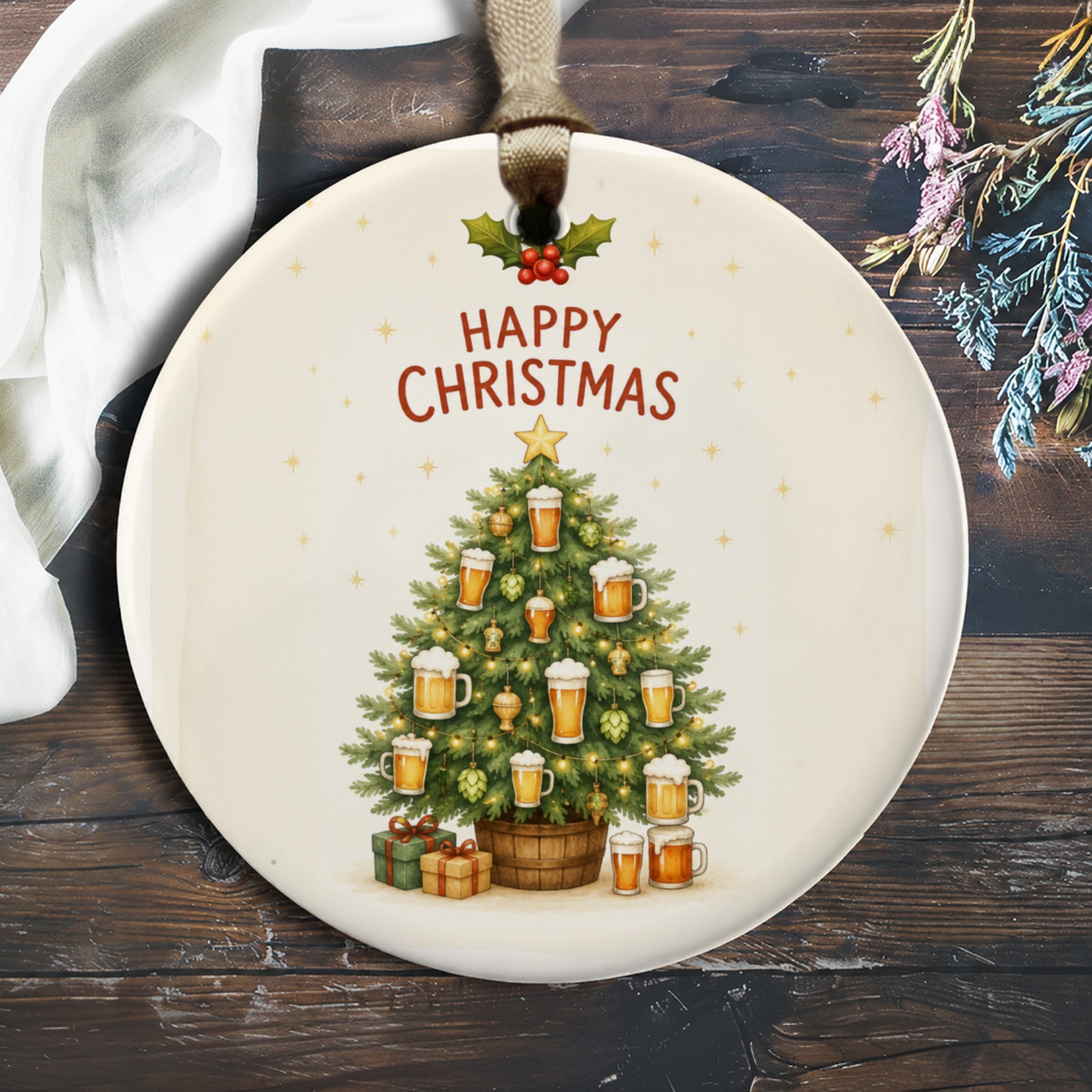 Happy Christmas Ornament Beer Mug Tree Funny Christmas Decor Holiday Gift For Beer Lover Festive Tree Decoration O432