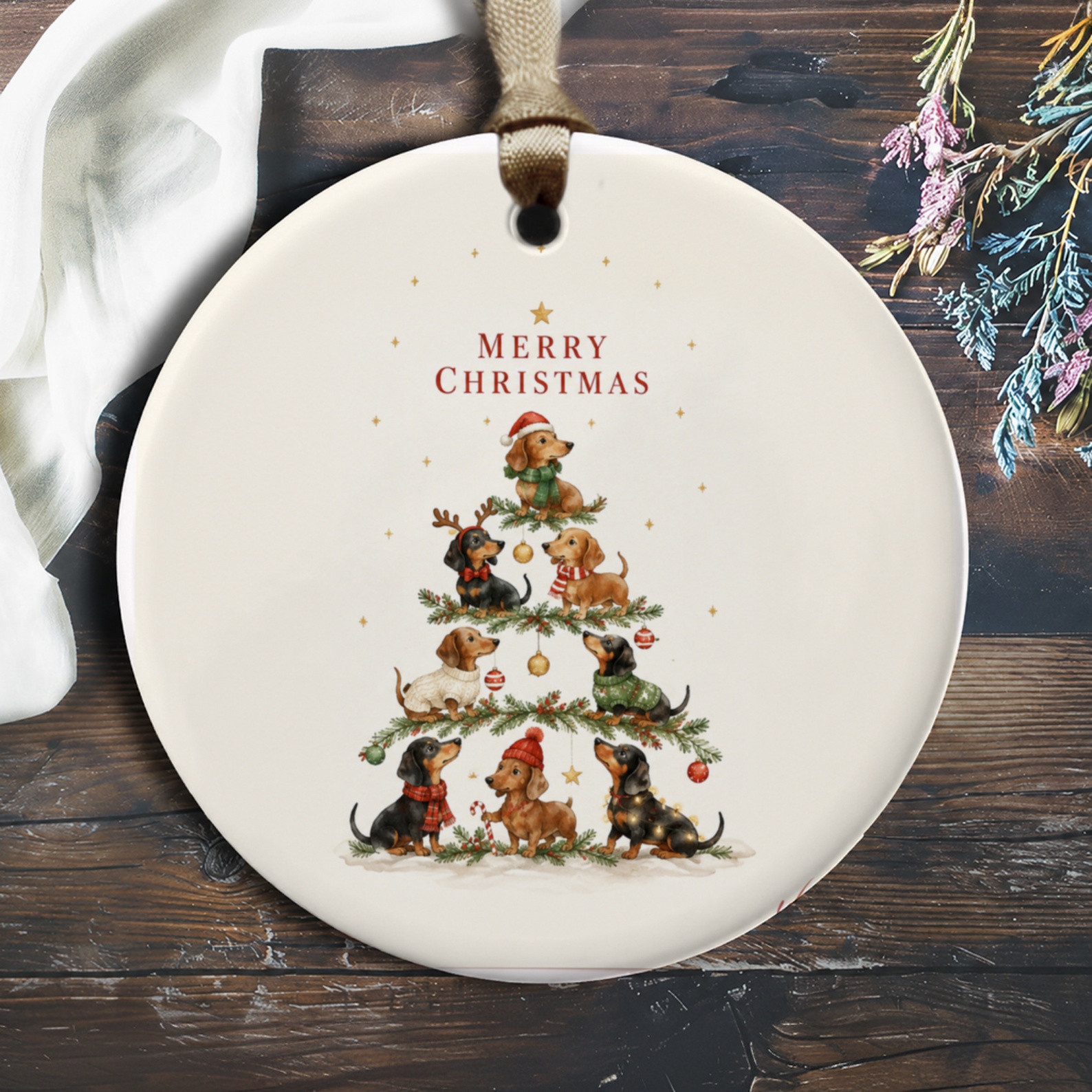 Merry Christmas Dog Ornament Cute Dachshund Tree Holiday Decor Festive Pet Lover Gift Christmas Ornament For Dog Lovers O435
