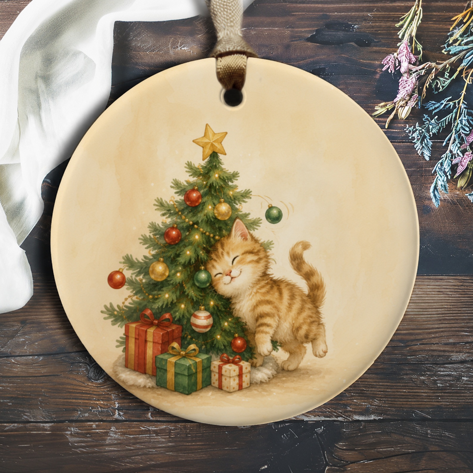 Cute Kitten Christmas Ornament Holiday Tree Decoration Cat Lover Gift Festive Home Decor Adorable Animal Ornament O418
