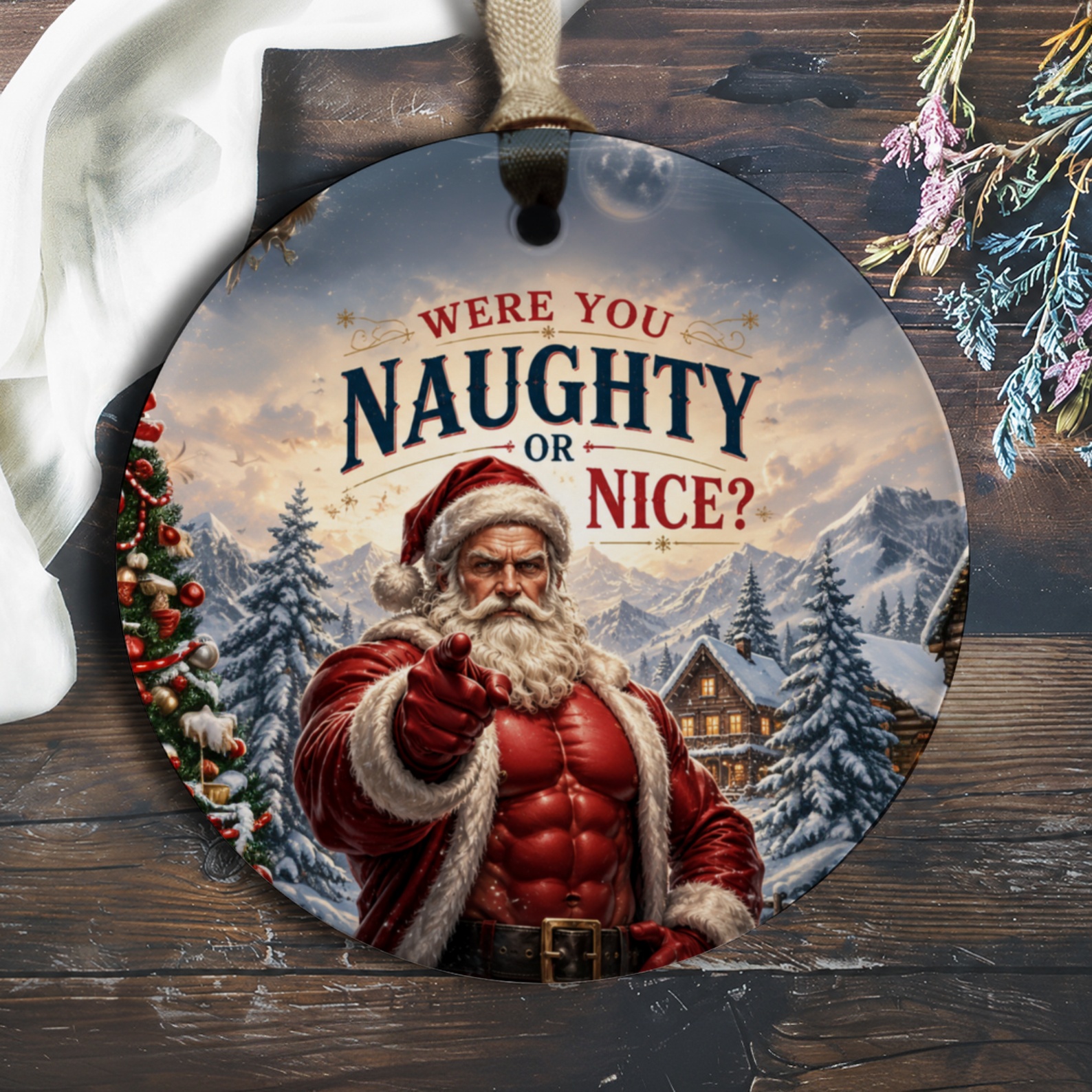 Were You Naughty Or Nice? Christmas Ornament Santa Claus Holiday Decor Festive Tree Decoration Winter Wonderland Scene O420
