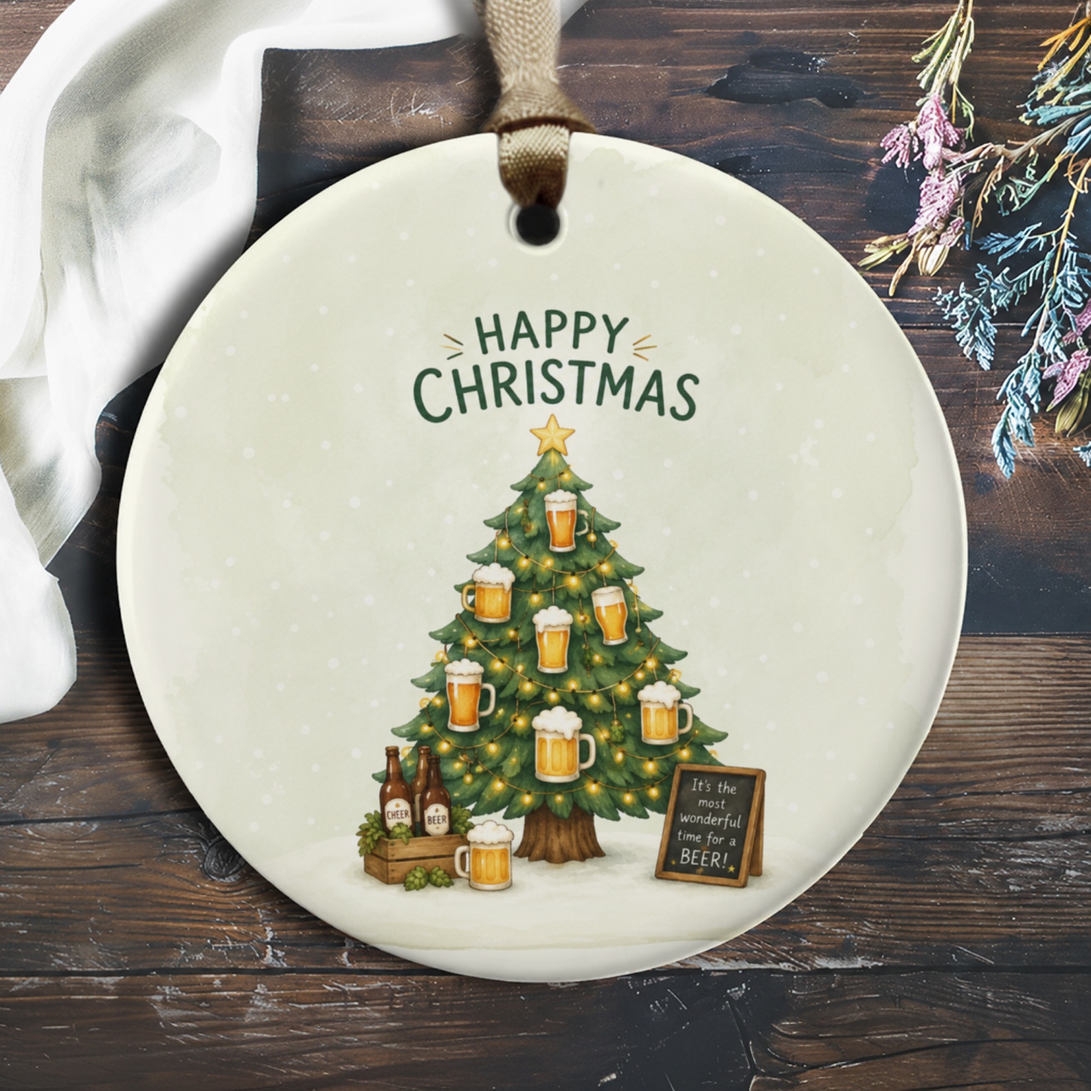 Happy Christmas Ornament Beer Lover Holiday Decor Funny Christmas Tree Ornament For Him Festive Beer Mug Tree Decoration O433
