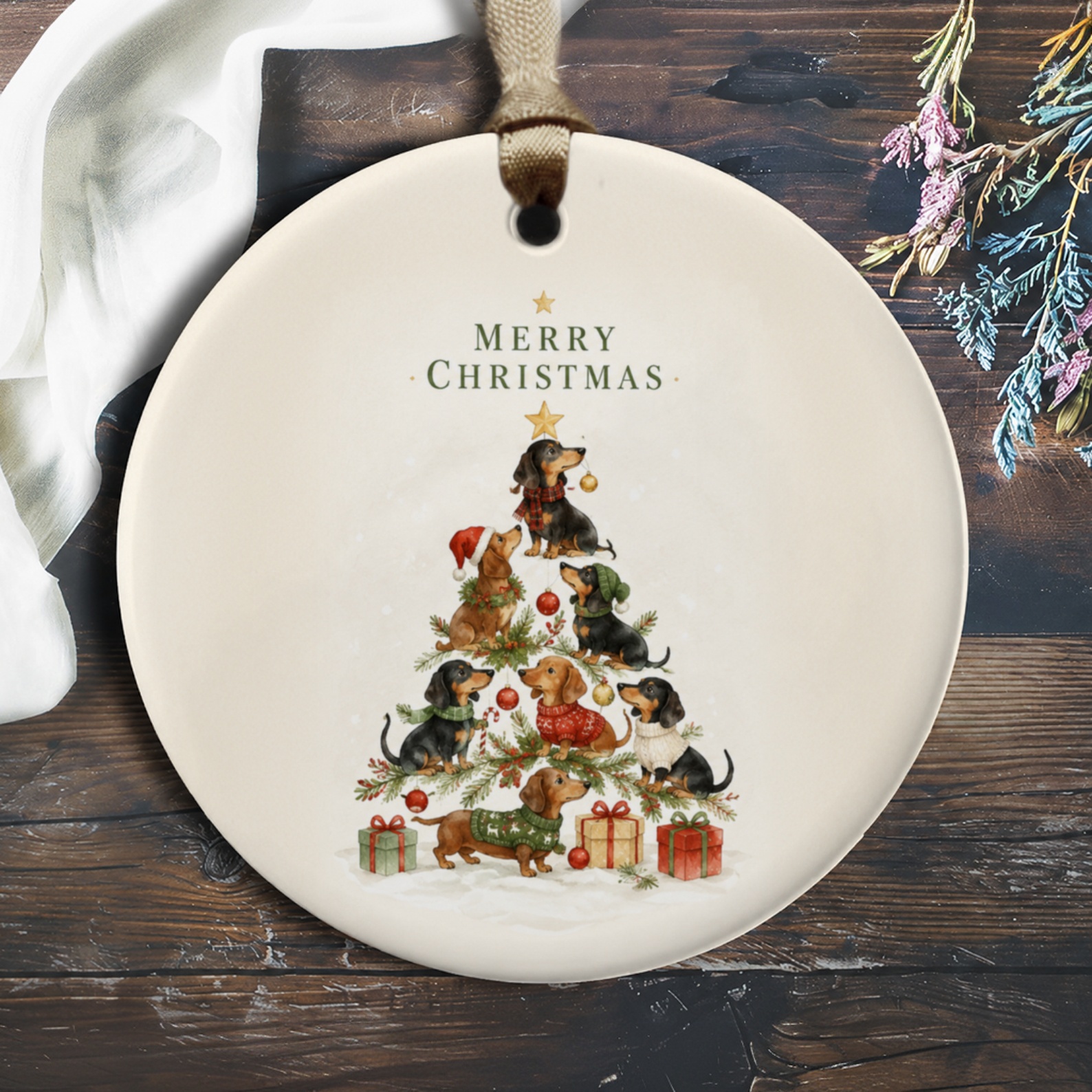Merry Christmas Dachshund Ornament Cute Dog Holiday Decor Christmas Tree Decoration Gift For Dog Lovers Festive Home Decor O434