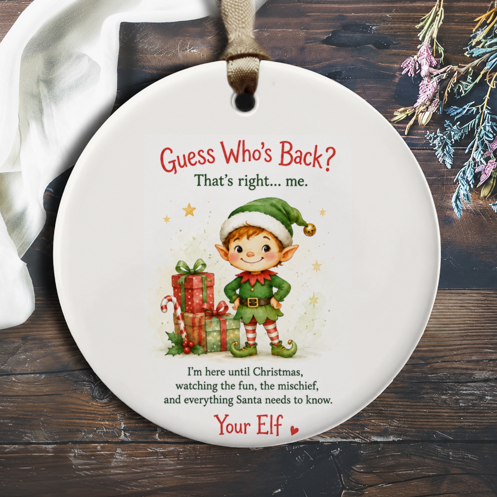 Guess Who’s Back? Christmas Elf Ornament Cute Holiday Decoration Fun Festive Decor Gift Idea For Kids And Family O450