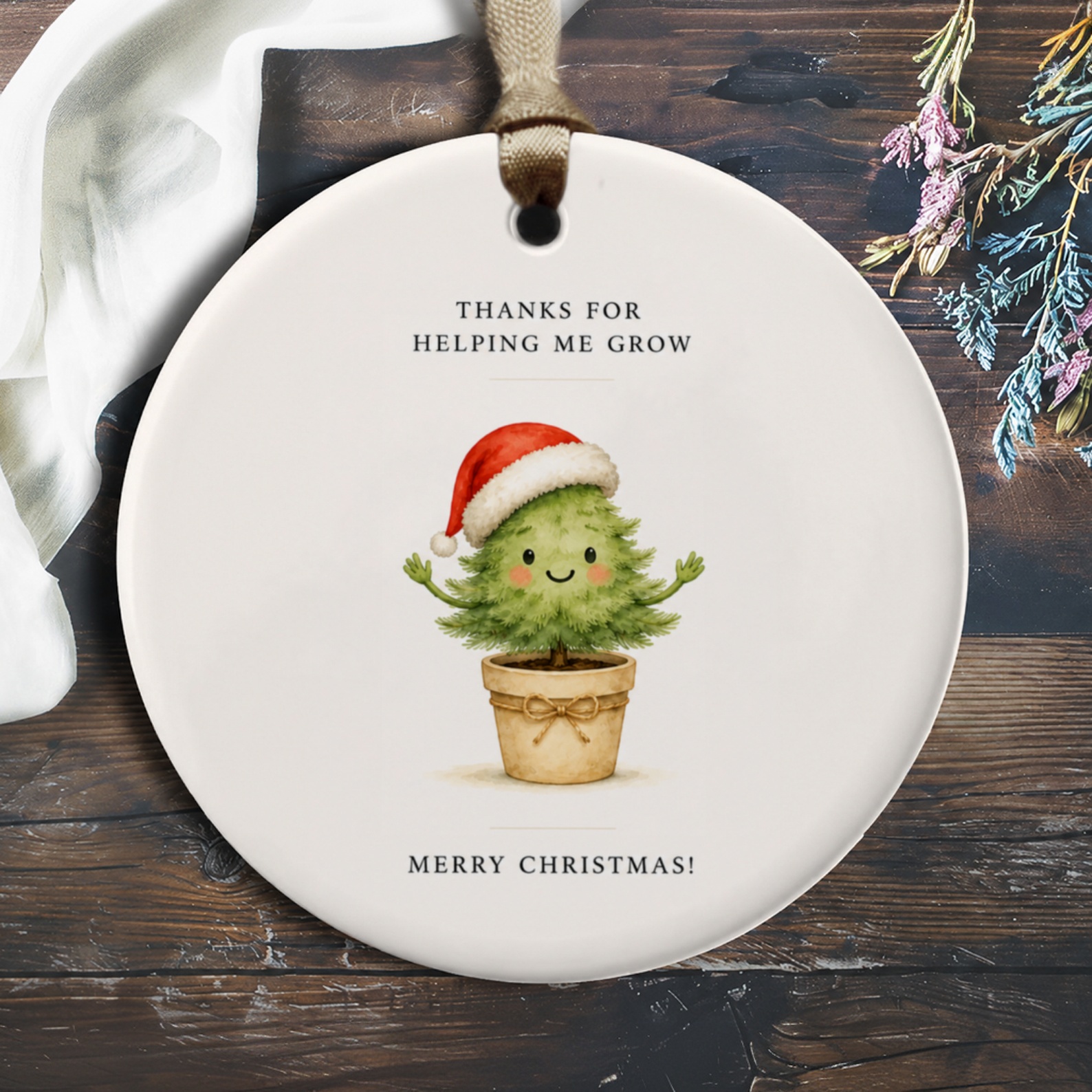 Thanks For Helping Me Grow Merry Christmas! Cute Christmas Tree Ornament Holiday Decor Gift For Teacher Friend O454