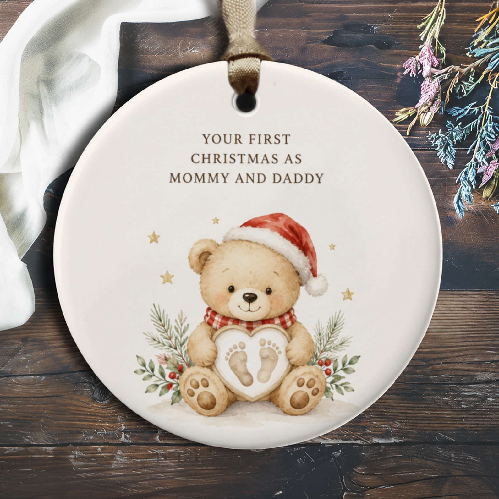 Your First Christmas As Mommy And Daddy Ornament Cute Teddy Bear Santa Hat New Parents Holiday Keepsake Gift O444