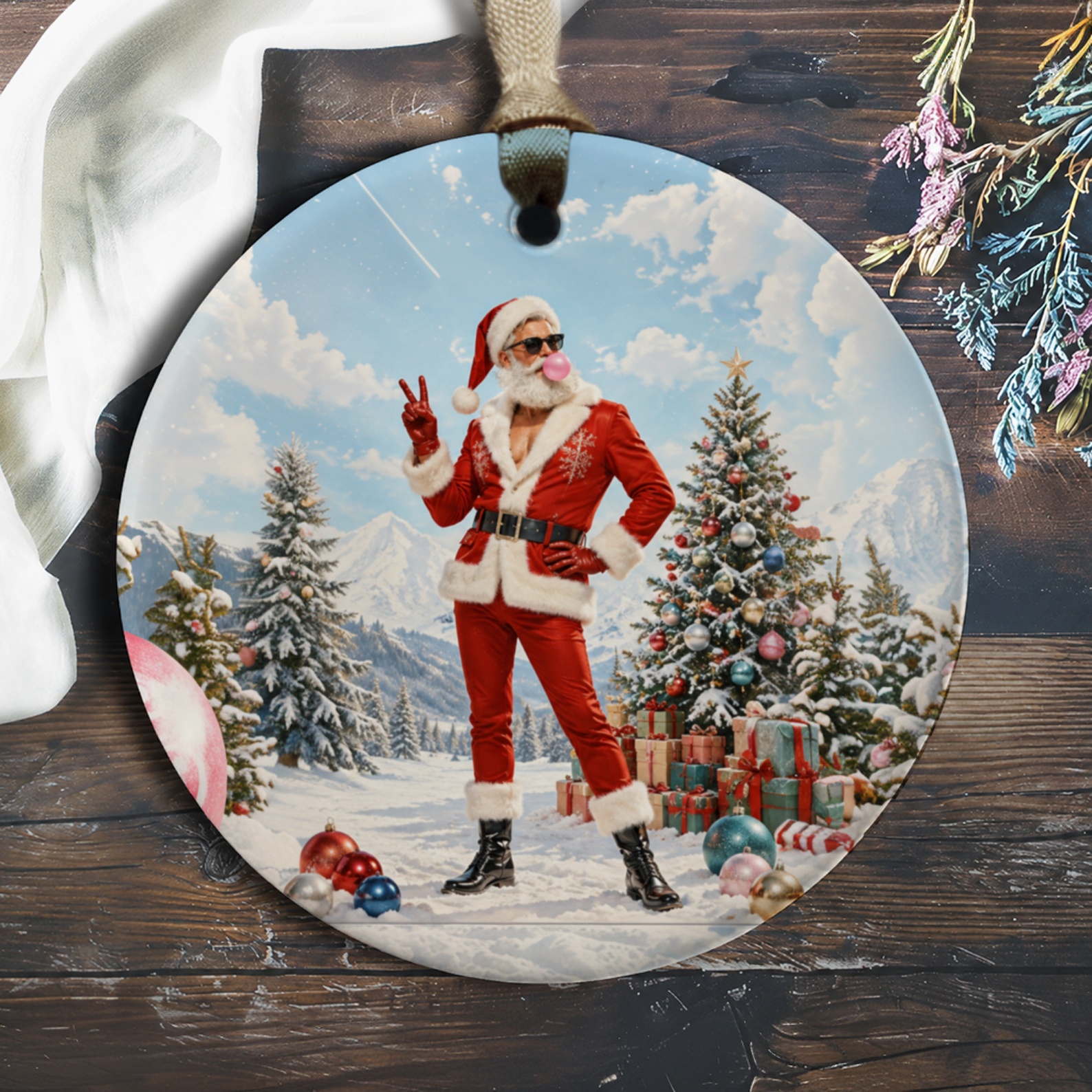 Santa With Bubblegum Christmas Ornament Funny Holiday Decor Festive Tree Decoration Unique Santa Claus Ornament Gift O458
