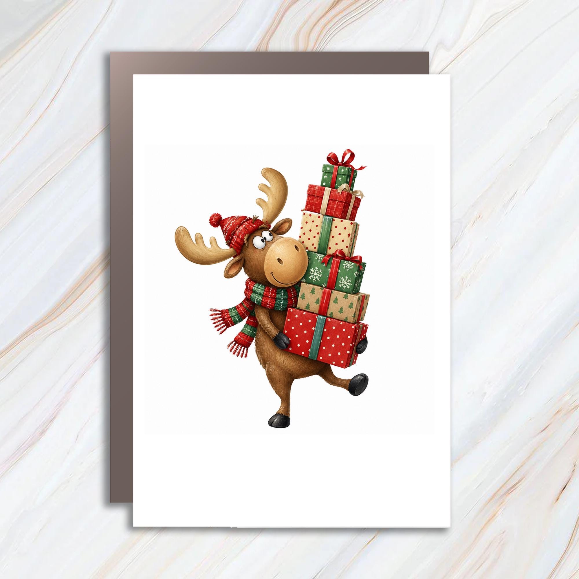 Whimsical Moose Christmas Card Cute Holiday Greeting Card Festive Animal For Kids Family Fun Winter Card C977