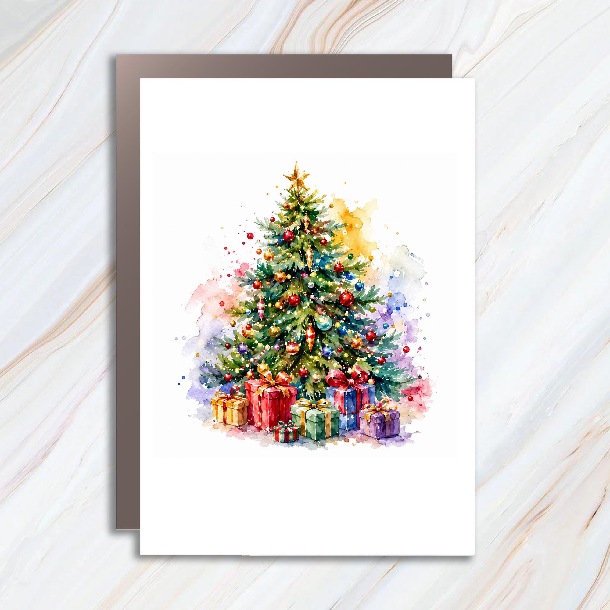 Watercolor Christmas Tree Card Festive Holiday Greeting Card With Gifts For Family Friends Seasonal Art Card C979