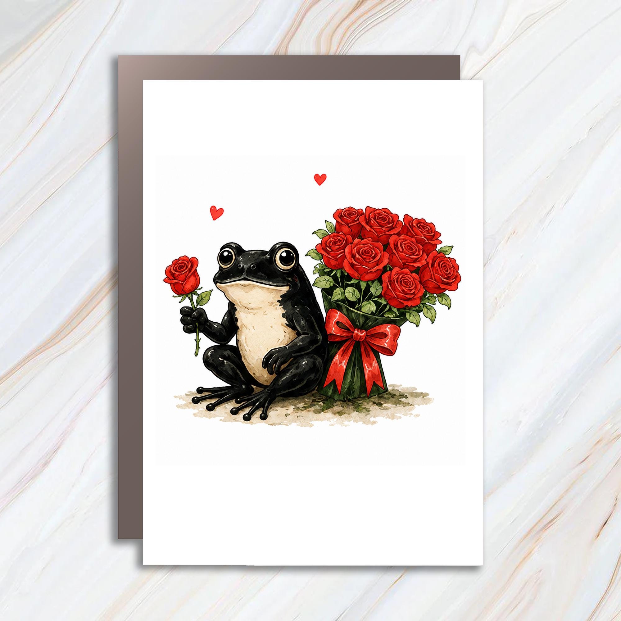 Frog With Roses Romantic Greeting Card Cute Animal Love Card For Her Anniversary Card Watercolor Art For Nature Lover C984