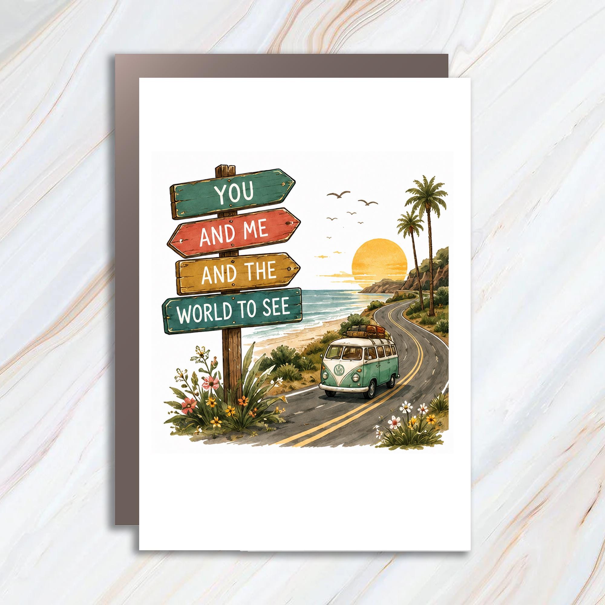 You And Me And The World To See Anniversary Card Romantic Road Trip Love Card For Couple Adventure Travel Theme C983
