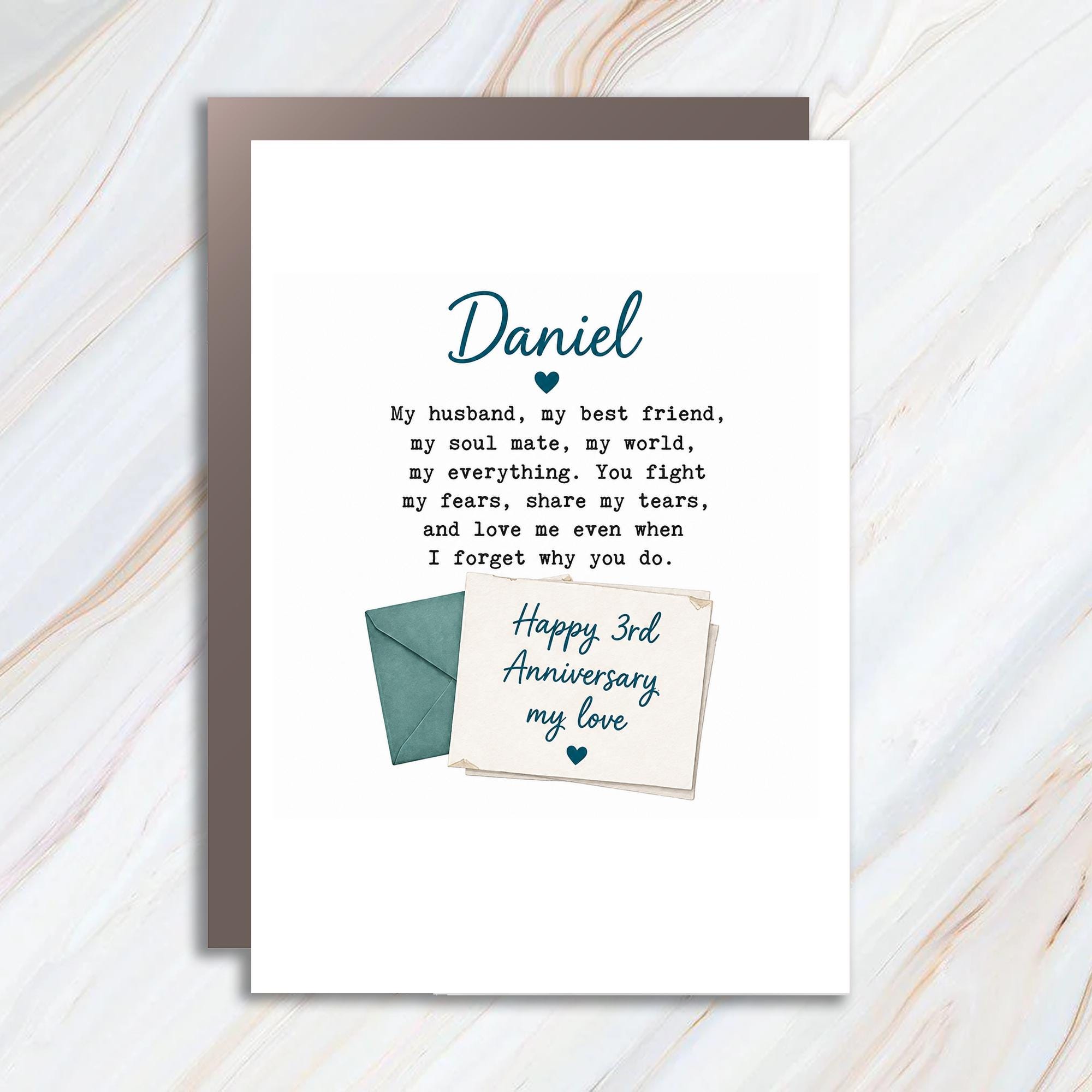 Custom Happy 3rd Anniversary My Love Romantic Anniversary Card For Husband Personalized Keepsake Soulmate Gift From Wife C989