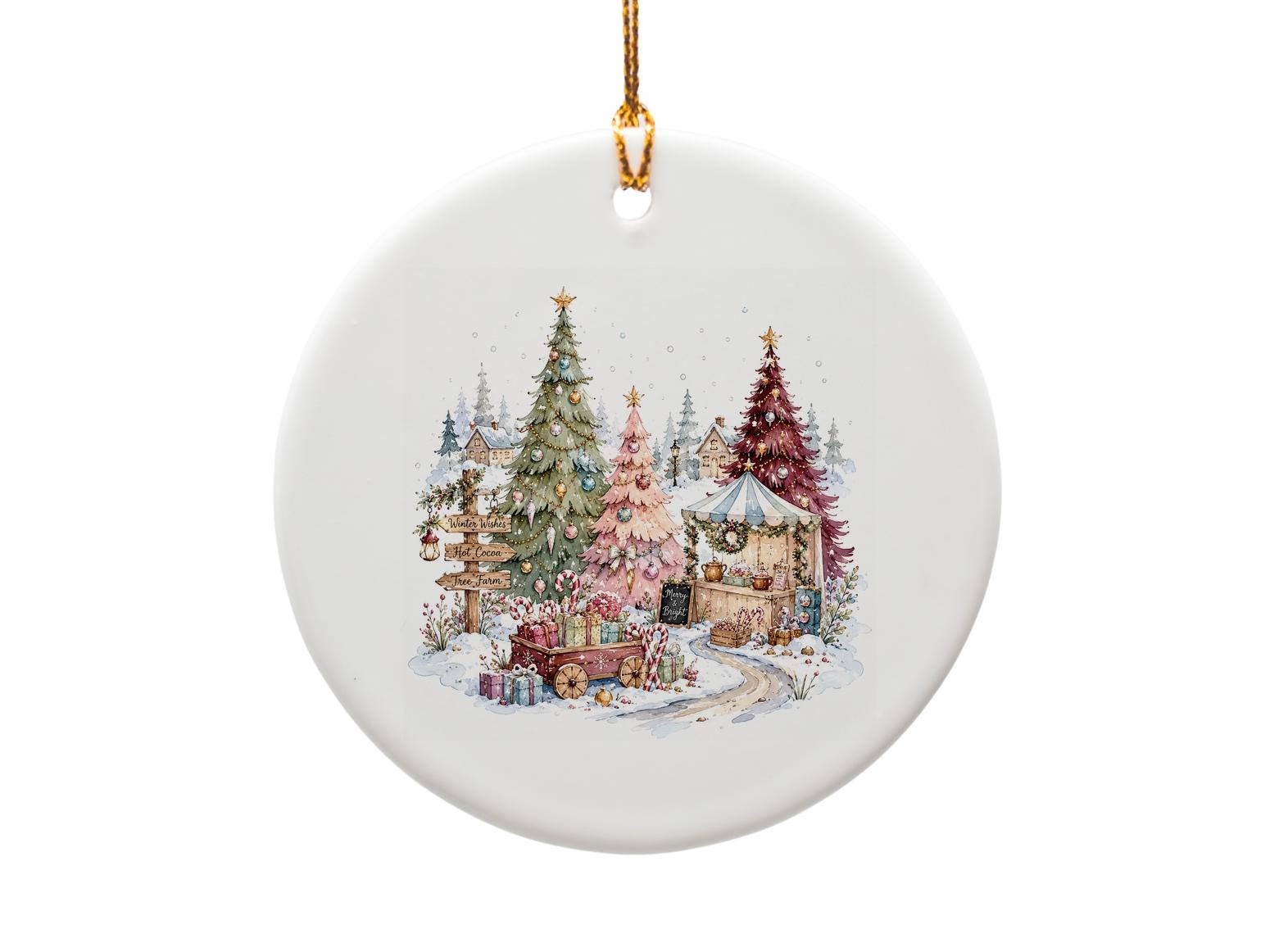 Winter Wishes Hot Cocoa Tree Farm Merry & Bright Christmas Ornament Holiday Decor Festive Tree Decoration Gift O995