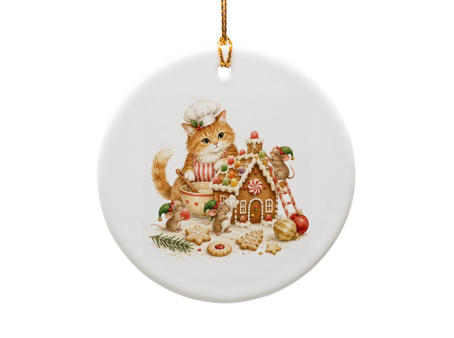 Cat And Gingerbread House Christmas Ornament Cute Holiday Decor For Cat Lovers Festive Animal Ornament Gift O996