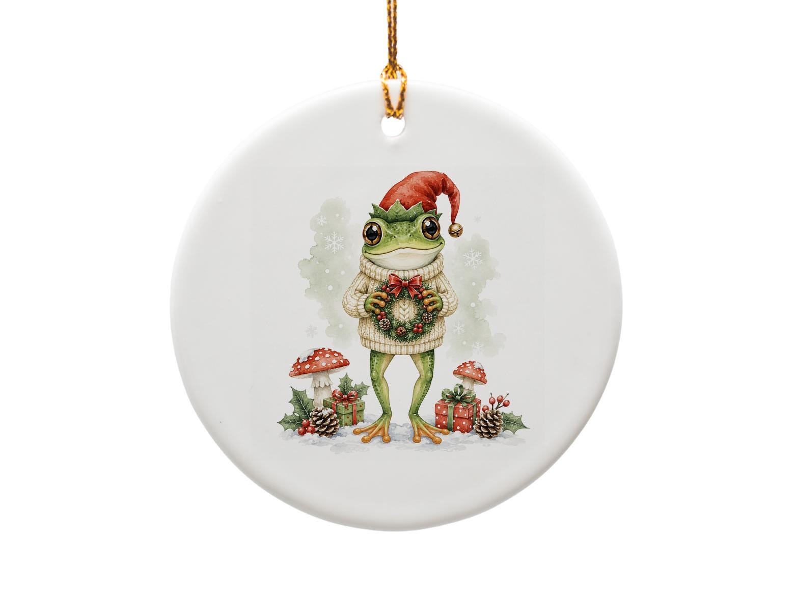 Frog Christmas Ornament Cute Frog In Sweater With Wreath Holiday Decor Gift For Animal Lover Festive Tree Decoration O990