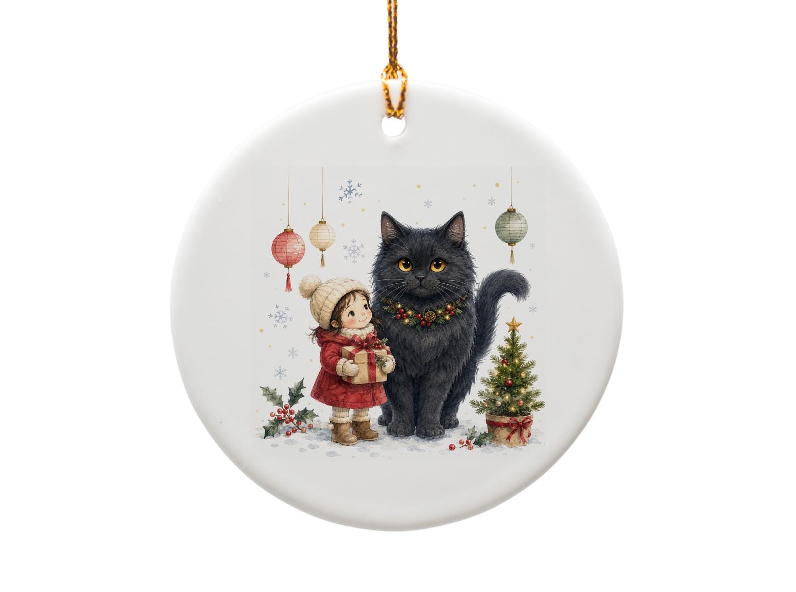Christmas Ornament Cute Girl With Gift And Cat Holiday Decor Winter Scene Festive Decoration For Cat Lovers O991