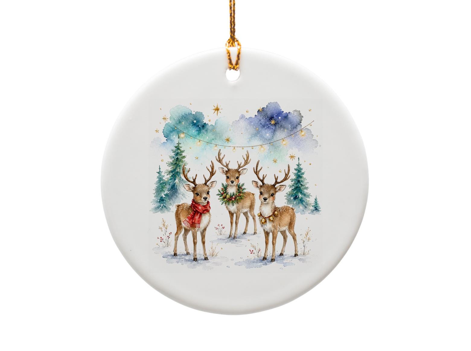 Watercolor Reindeer Ornament Christmas Decor Cute Holiday Decoration Winter Wonderland Scene Festive Home Decor Gift O992