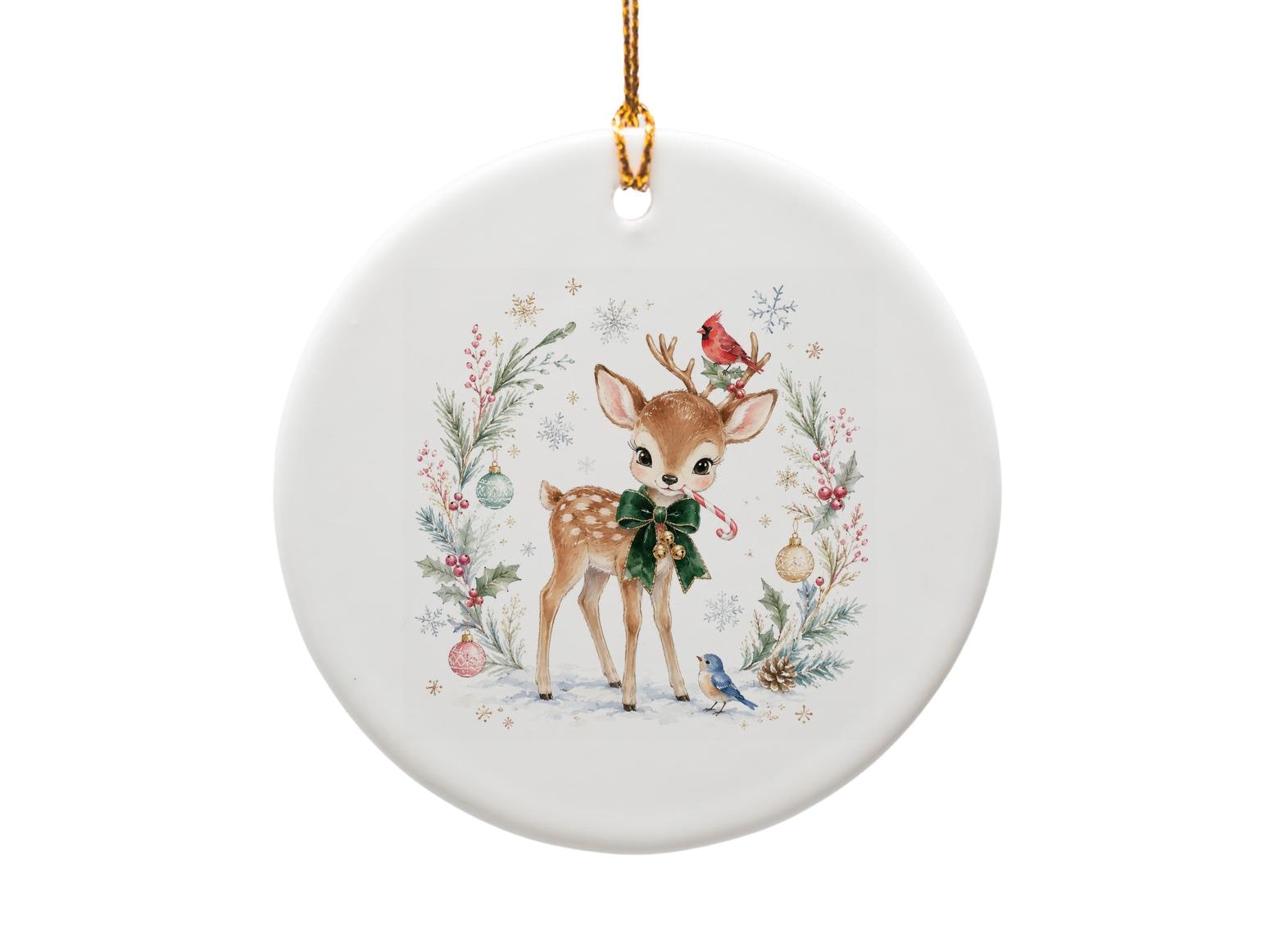Cute Reindeer Christmas Ornament Holiday Decor Festive Deer With Candy Cane Winter Decoration For Tree Animal Lover Gift O993